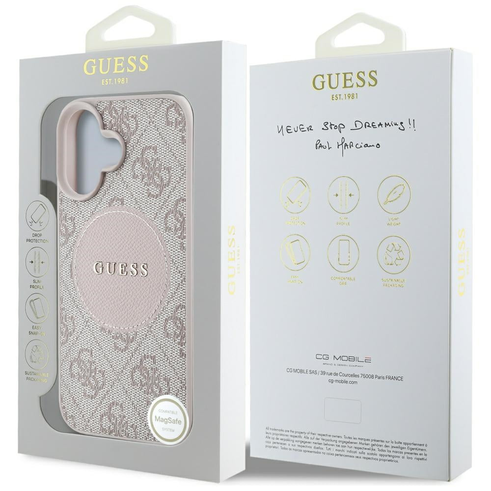 MagSafe Case for Apple iPhone 16, Guess, 4G Circle Classic Logo, Pink