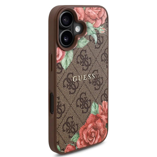 Capa MagSafe para Apple iPhone 16, Guess, Estampa de Flores 4G, Marrom