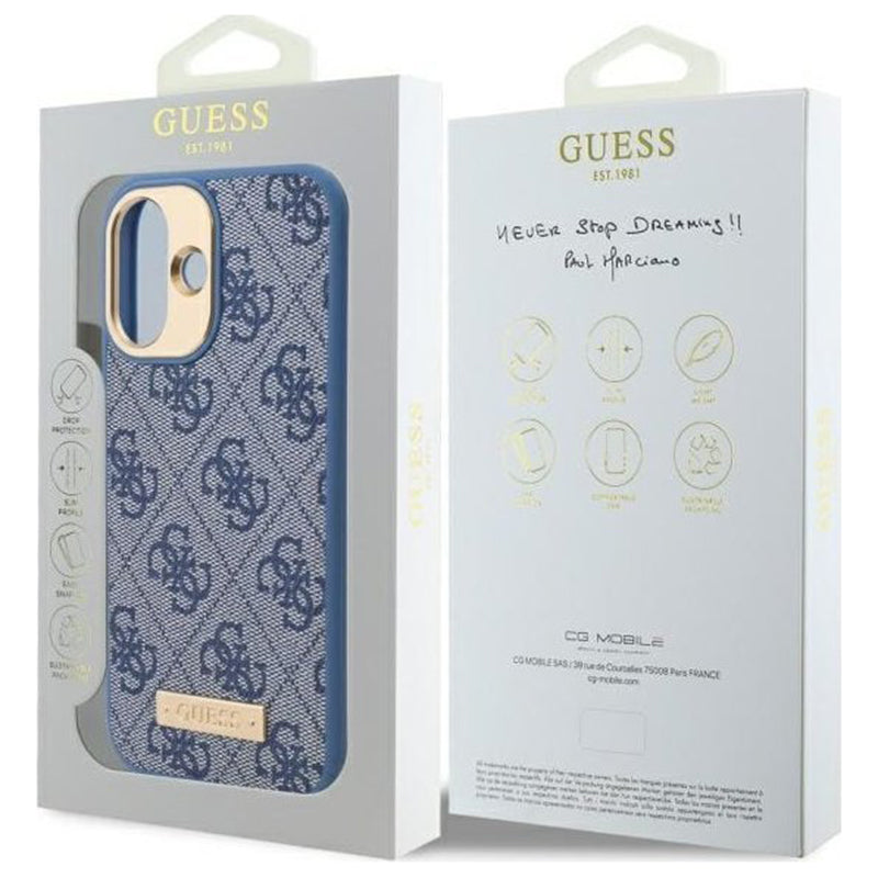 Capa MagSafe para Apple iPhone 16, Guess, 4G Logo Plate, Azul