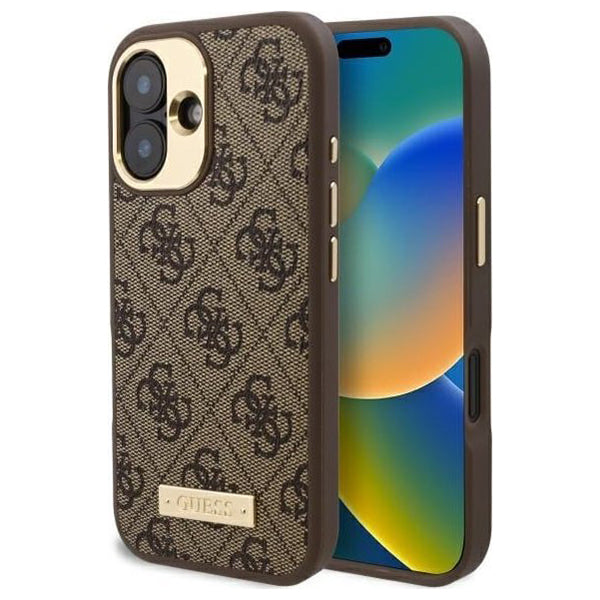 Capa MagSafe para Apple iPhone 16, Guess, 4G Logo Plate, Marrom