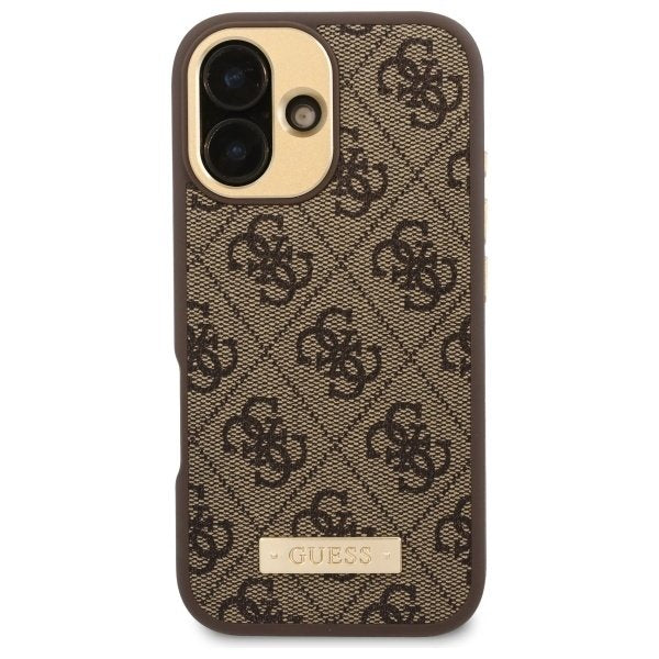 Capa MagSafe para Apple iPhone 16, Guess, 4G Logo Plate, Marrom