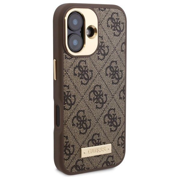 Capa MagSafe para Apple iPhone 16, Guess, 4G Logo Plate, Marrom