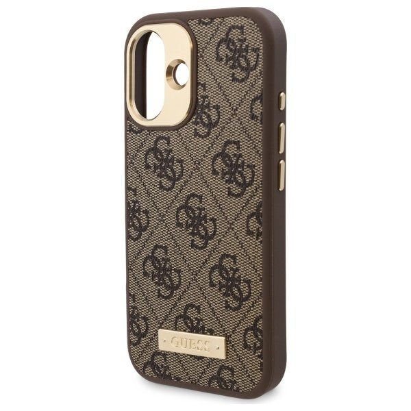 Capa MagSafe para Apple iPhone 16, Guess, 4G Logo Plate, Marrom