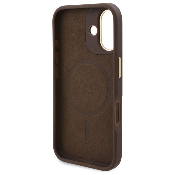 Capa MagSafe para Apple iPhone 16, Guess, 4G Logo Plate, Marrom