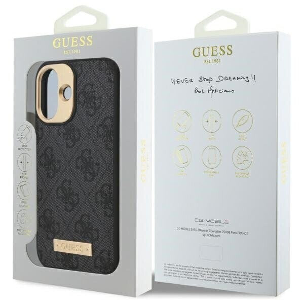MagSafe Case for Apple iPhone 16, Guess, 4G Logo Plate, Black