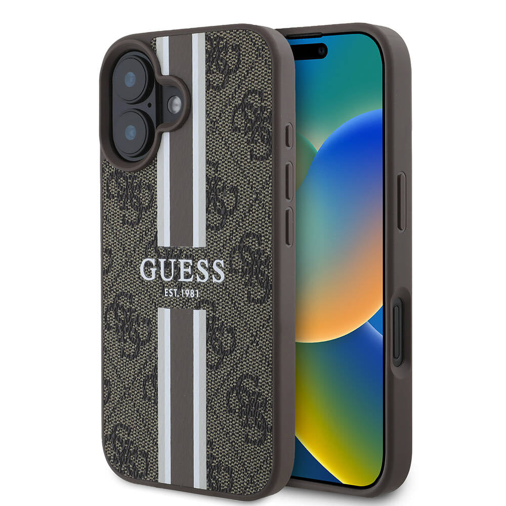 Capa MagSafe para Apple iPhone 16, Guess, 4G Printed Stripes, Marrom
