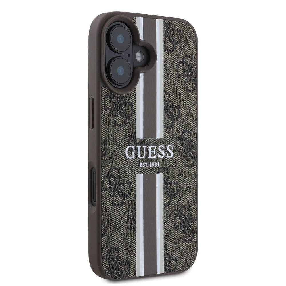 Capa MagSafe para Apple iPhone 16, Guess, 4G Printed Stripes, Marrom