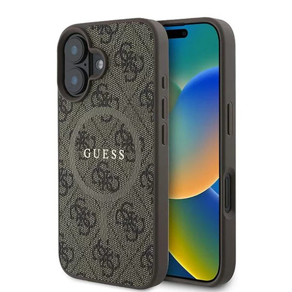 Capa MagSafe para Apple iPhone 16, Guess, 4G Ring Classic Logo, Castanho