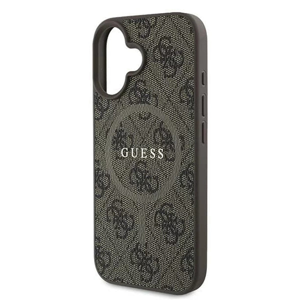 Capa MagSafe para Apple iPhone 16, Guess, 4G Ring Classic Logo, Castanho