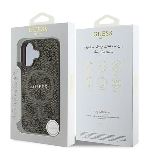Capa MagSafe para Apple iPhone 16, Guess, 4G Ring Classic Logo, Castanho