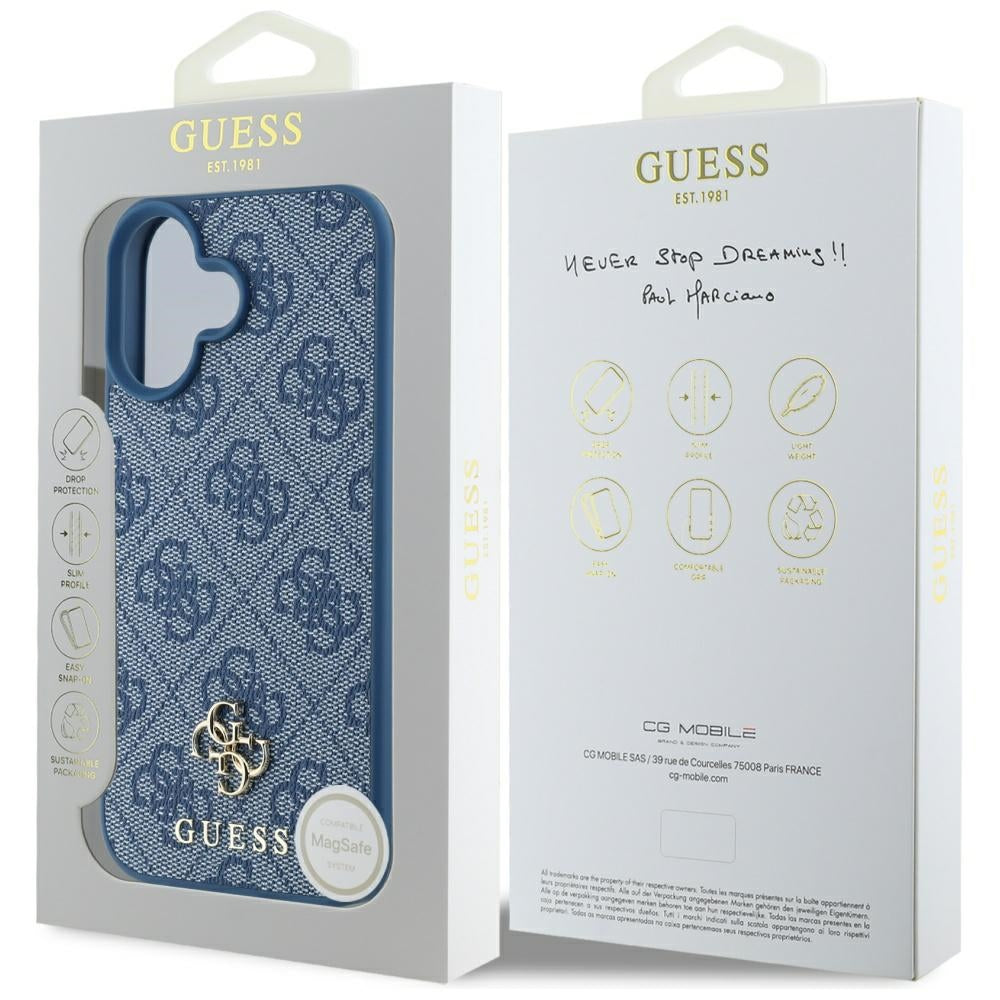 Capa MagSafe para Apple iPhone 16, Guess, 4G Small and Classic Logo, Azul