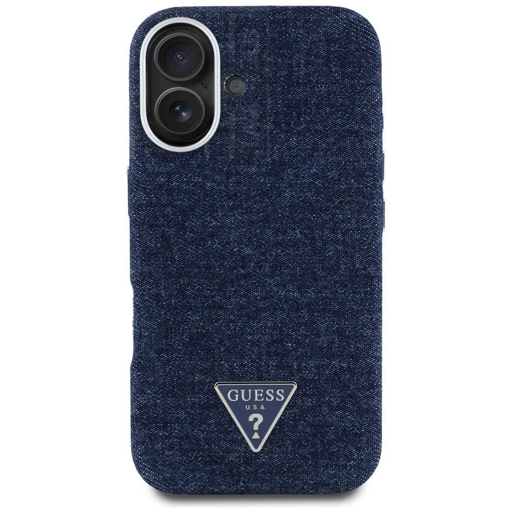 Capa MagSafe para Apple iPhone 16, Guess, Logotipo Triângulo Denim, Azul