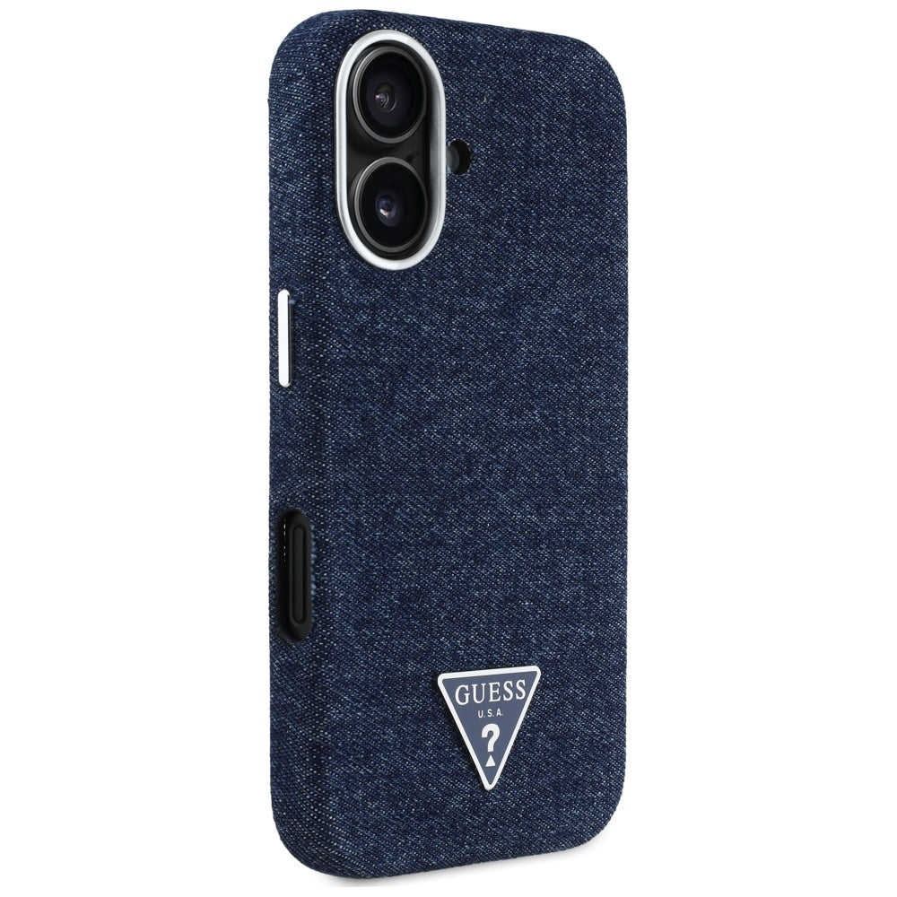 Capa MagSafe para Apple iPhone 16, Guess, Logotipo Triângulo Denim, Azul