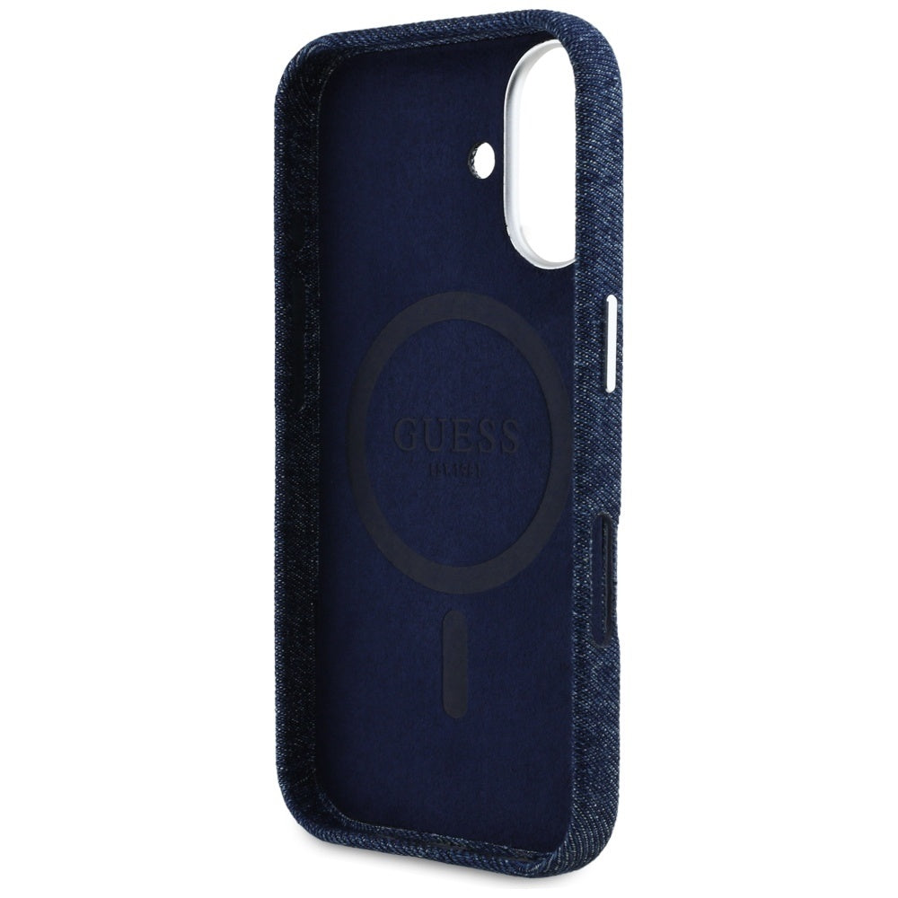 Capa MagSafe para Apple iPhone 16, Guess, Logotipo Triângulo Denim, Azul