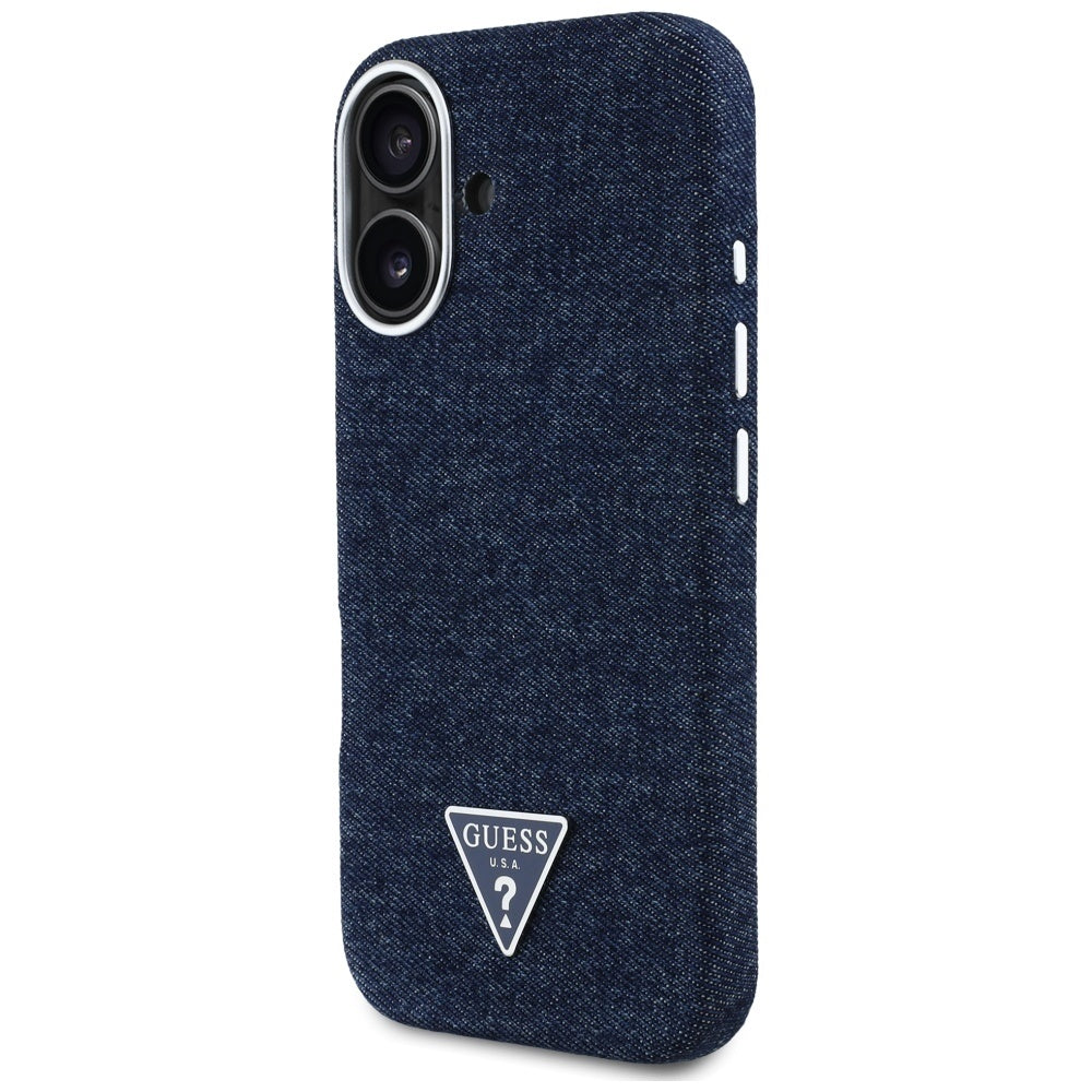 Capa MagSafe para Apple iPhone 16, Guess, Logotipo Triângulo Denim, Azul