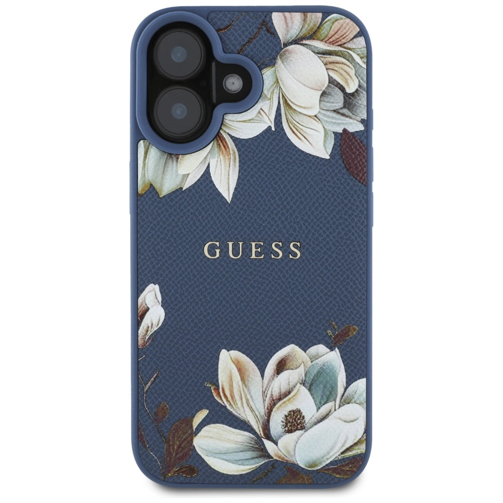 Capa MagSafe para Apple iPhone 16, Guess, Grained Flowers, Azul