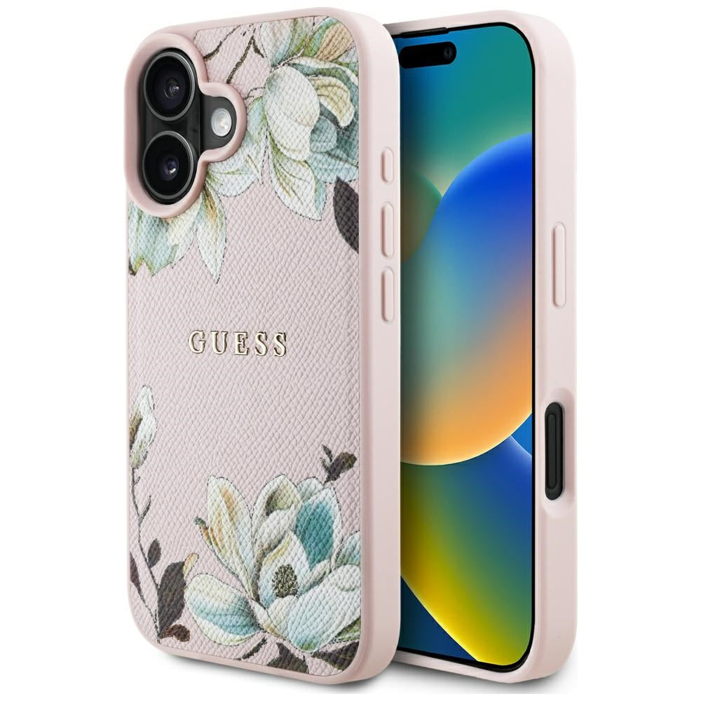 Capa MagSafe para Apple iPhone 16, Guess, Grained Flowers, Rosa