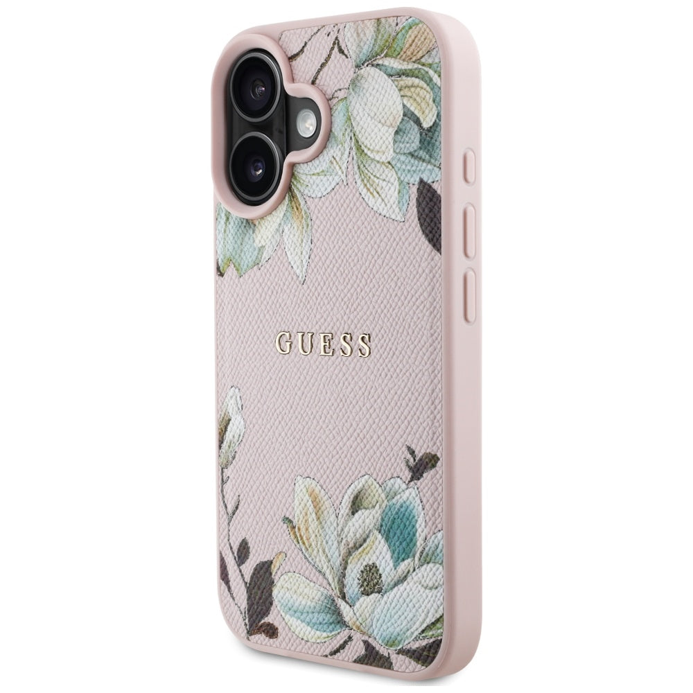 Capa MagSafe para Apple iPhone 16, Guess, Grained Flowers, Rosa