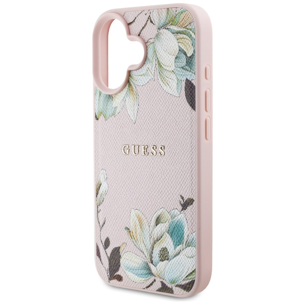 Capa MagSafe para Apple iPhone 16, Guess, Grained Flowers, Rosa