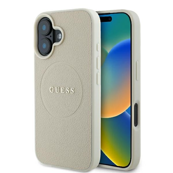 Capa MagSafe para Apple iPhone 16, Guess, Grained Gold Ring, Bege