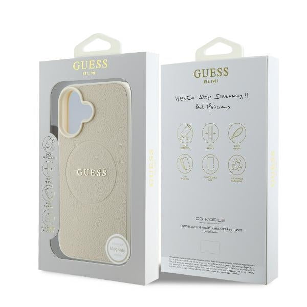 Capa MagSafe para Apple iPhone 16, Guess, Grained Gold Ring, Bege