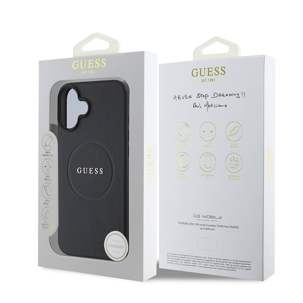 Capa MagSafe para Apple iPhone 16, Guess, Grained Gold Ring, Preta