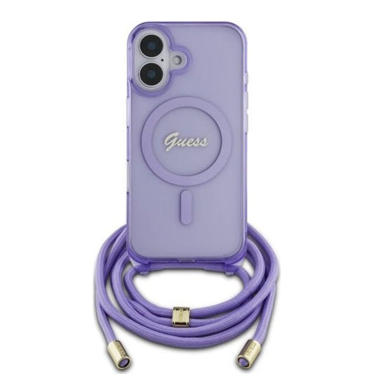 Capa MagSafe para Apple iPhone 16, Guess, IML Crossbody Cord Script, Rosa