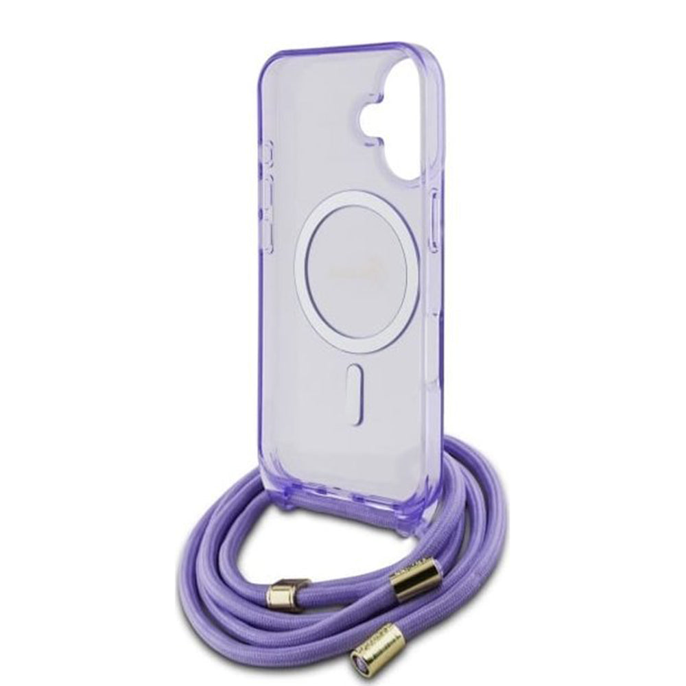Capa MagSafe para Apple iPhone 16, Guess, IML Crossbody Cord Script, Rosa