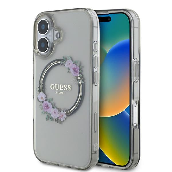 Capa MagSafe para Apple iPhone 16, Guess, IML Flowers Wreath, Preta