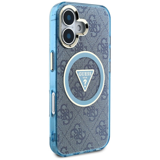 Capa MagSafe para Apple iPhone 16, Guess, IML Glitter 4G Circle Triangle, Azul