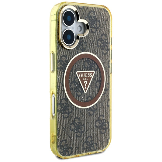 Capa MagSafe para Apple iPhone 16, Guess, IML Glitter 4G Circle Triangle, Castanho