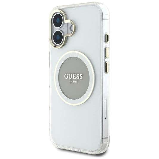 Capa MagSafe para Apple iPhone 16, Guess, IML Metal Colored Circle, Cinza