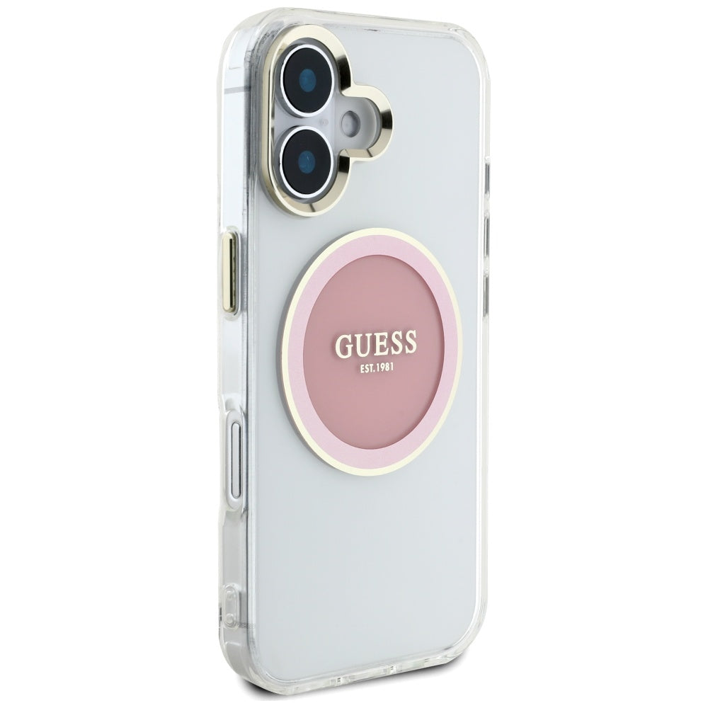 Capa MagSafe para Apple iPhone 16, Guess, IML Metal Colored Circle, Rosa