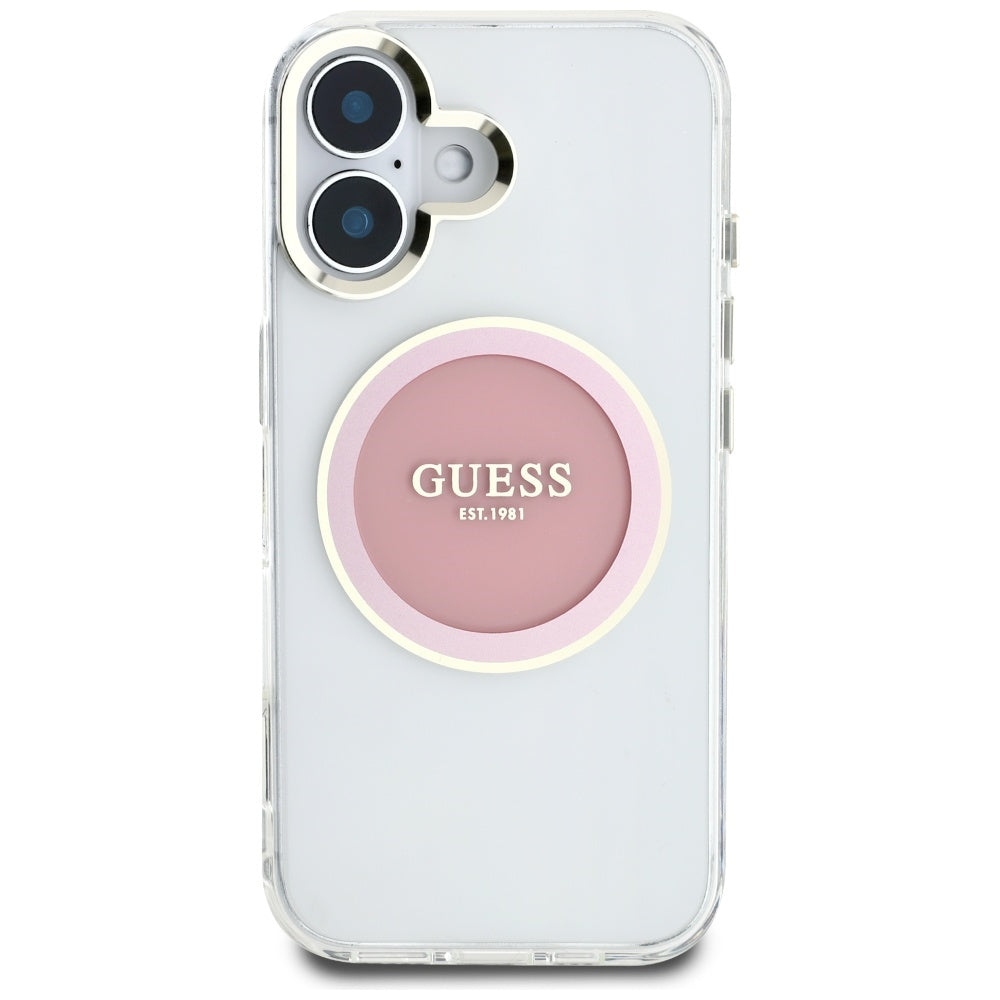 Capa MagSafe para Apple iPhone 16, Guess, IML Metal Colored Circle, Rosa