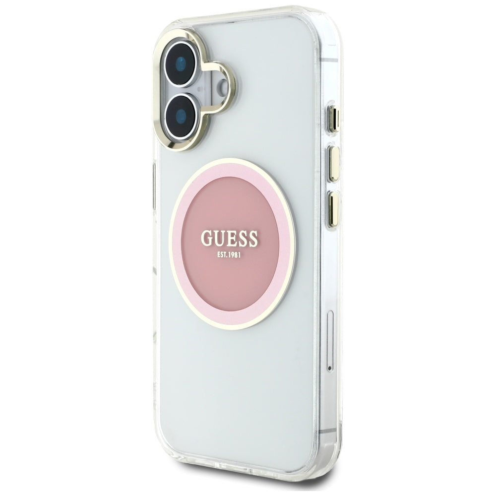 Capa MagSafe para Apple iPhone 16, Guess, IML Metal Colored Circle, Rosa