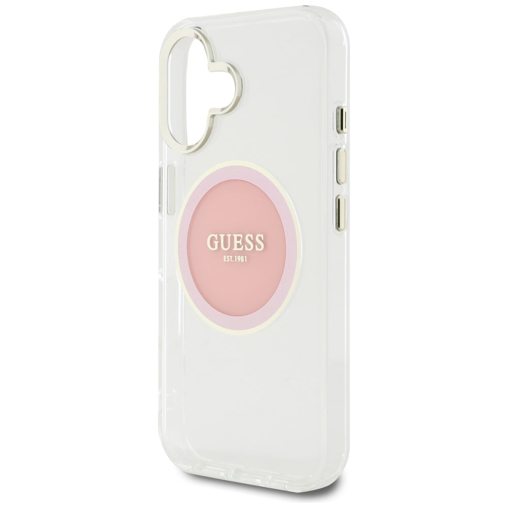 Capa MagSafe para Apple iPhone 16, Guess, IML Metal Colored Circle, Rosa