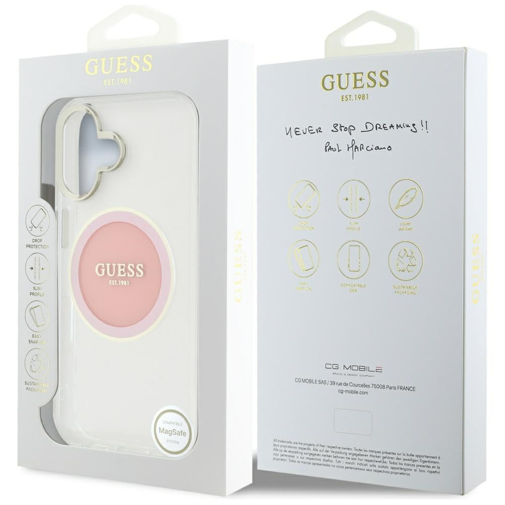 Capa MagSafe para Apple iPhone 16, Guess, IML Metal Colored Circle, Rosa