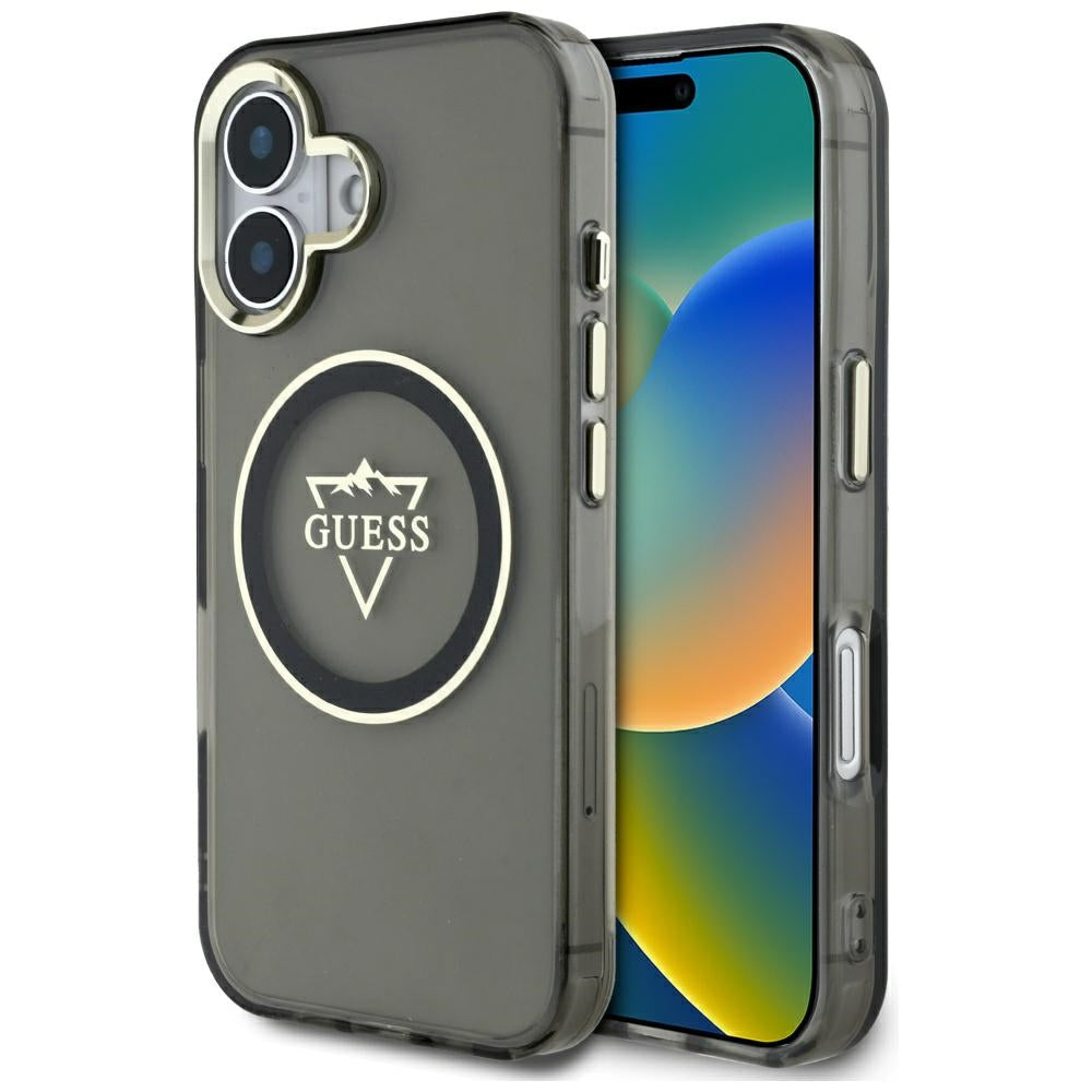 Capa MagSafe para Apple iPhone 16, Guess, IML Metal Mountain Logo, Preta
