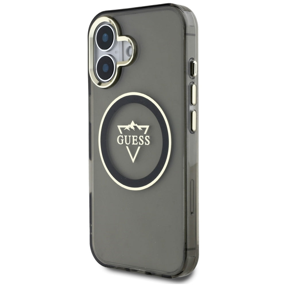 Capa MagSafe para Apple iPhone 16, Guess, IML Metal Mountain Logo, Preta