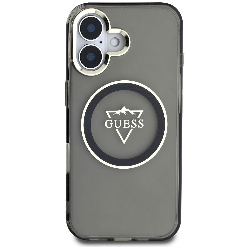 Capa MagSafe para Apple iPhone 16, Guess, IML Metal Mountain Logo, Preta