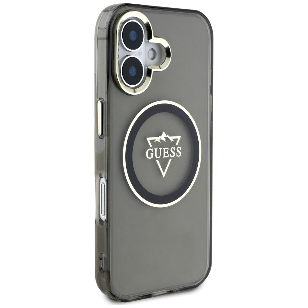 Capa MagSafe para Apple iPhone 16, Guess, IML Metal Mountain Logo, Preta