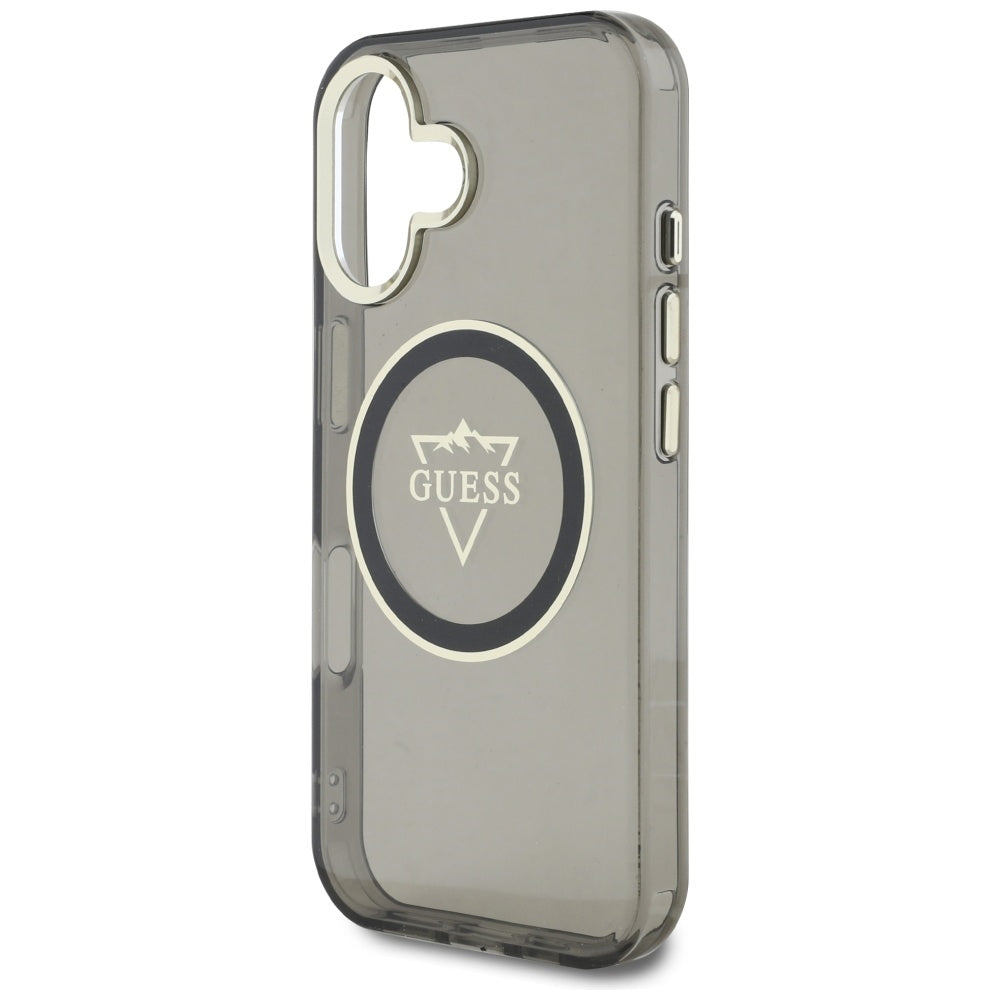 Capa MagSafe para Apple iPhone 16, Guess, IML Metal Mountain Logo, Preta