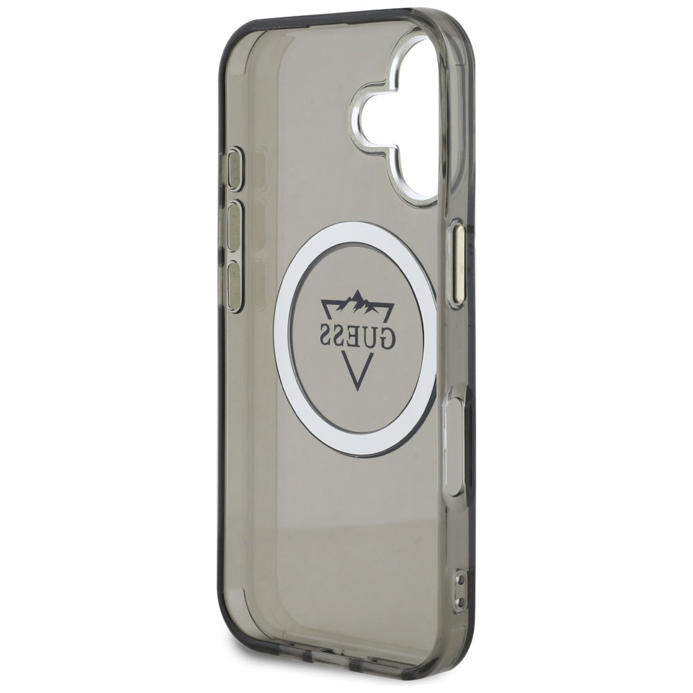 Capa MagSafe para Apple iPhone 16, Guess, IML Metal Mountain Logo, Preta