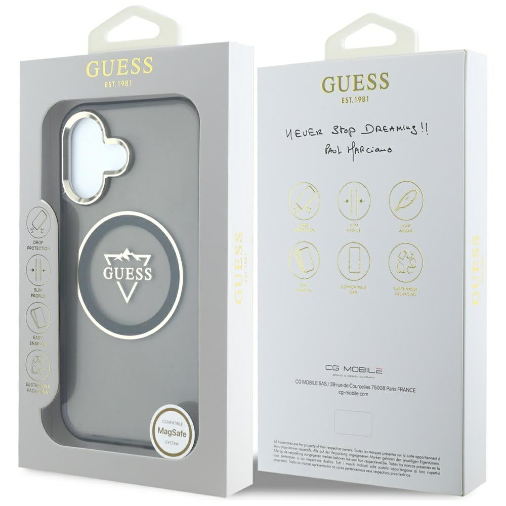 Capa MagSafe para Apple iPhone 16, Guess, IML Metal Mountain Logo, Preta