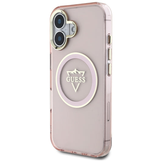 Capa MagSafe para Apple iPhone 16, Guess, IML Metal Mountain Logo, Rosa