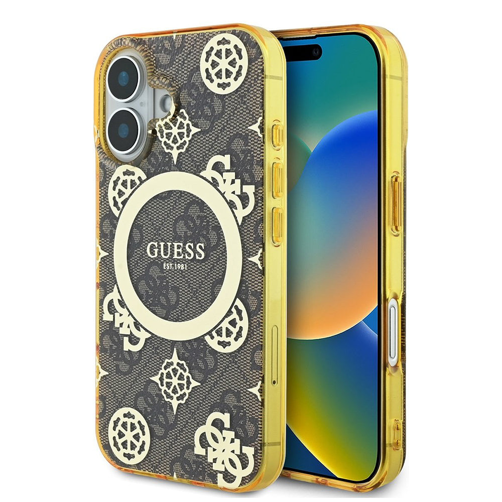 Capa MagSafe para Apple iPhone 16, Guess, IML Peony On 4G Background, Marrom