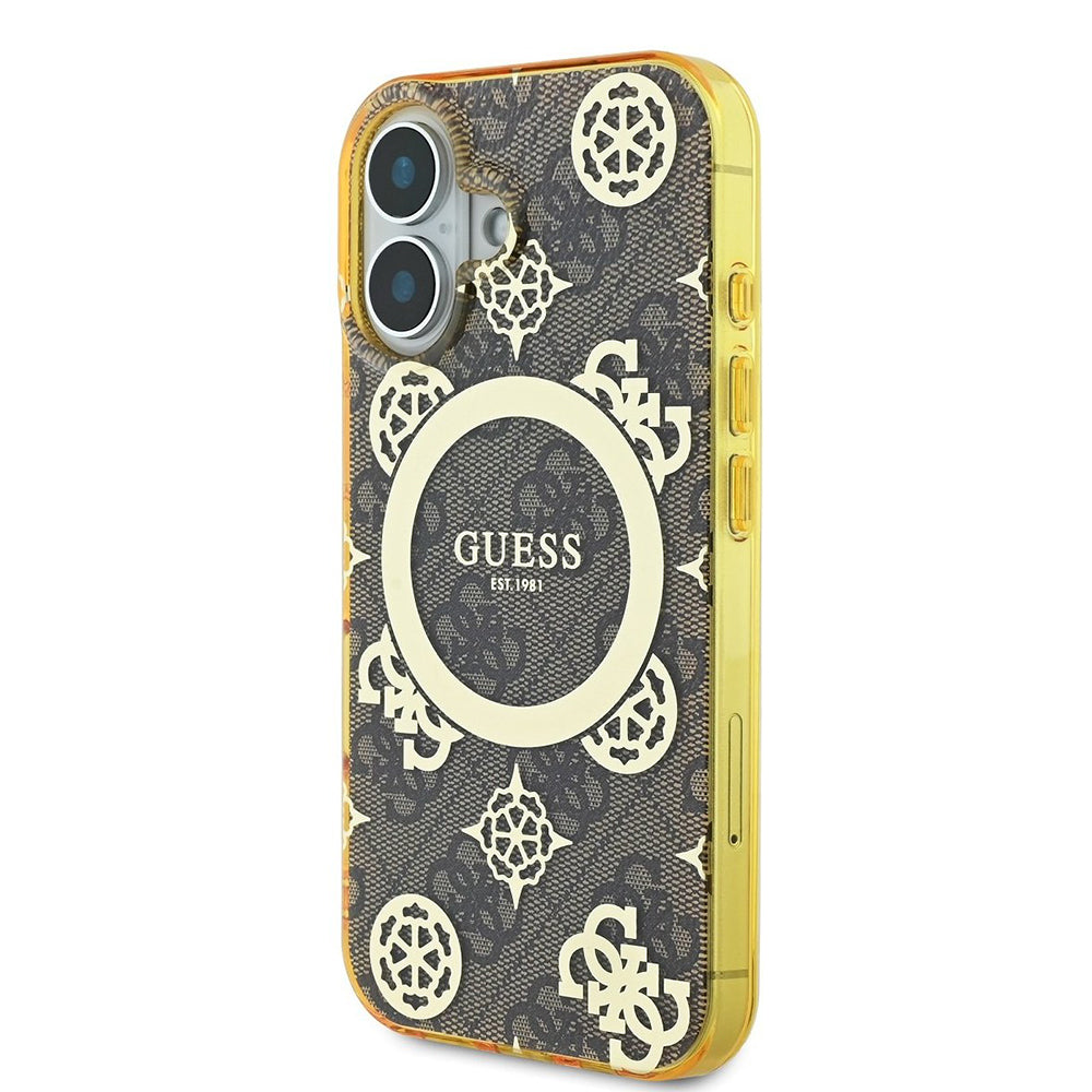 Capa MagSafe para Apple iPhone 16, Guess, IML Peony On 4G Background, Marrom