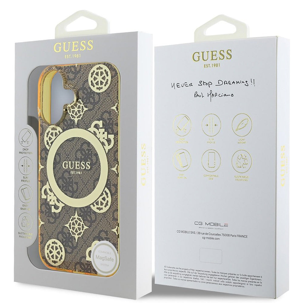 Capa MagSafe para Apple iPhone 16, Guess, IML Peony On 4G Background, Marrom