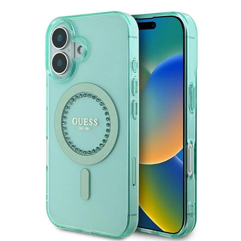 Capa MagSafe para Apple iPhone 16, Guess, IML Rhinestone, Verde