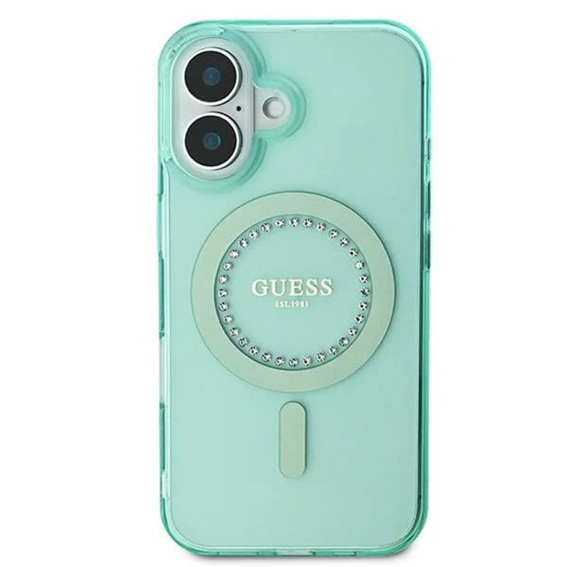Capa MagSafe para Apple iPhone 16, Guess, IML Rhinestone, Verde